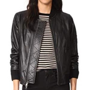 Women's Vince Lamb Leather Bomber Jacket in Black
